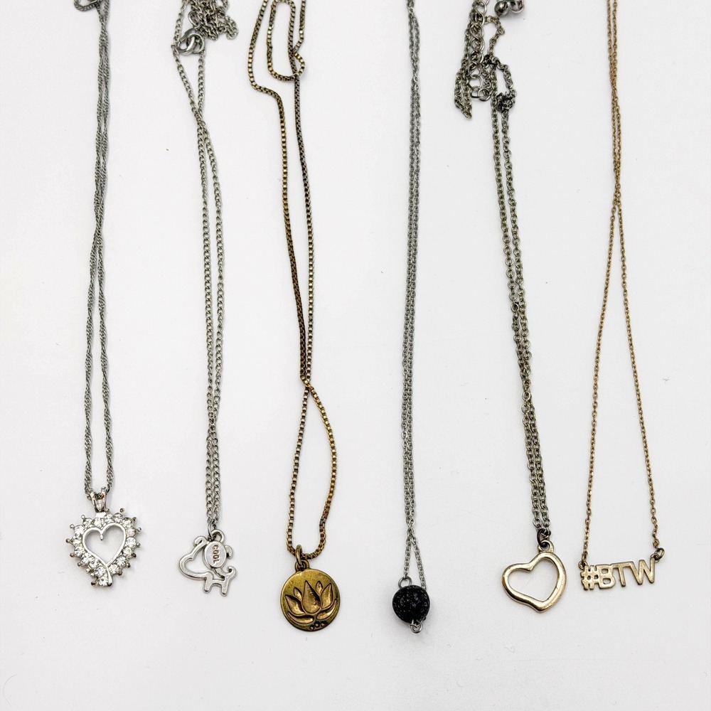 Fashion Necklace Lot 6pc Rhinestone Heart Lotus Flower Lava Stone #BTW Dog Charm
